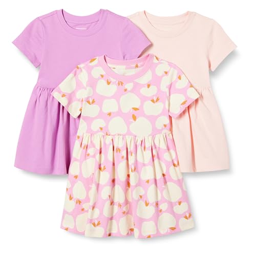 Amazon Essentials Mädchen Kurzärmeliges Jersey-Kleid, 3er-Pack, Mauve/Rosa/Äpfel, 10 Jahre von Amazon Essentials