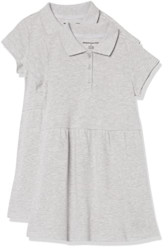 Amazon Essentials Mädchen Kurzärmeliges Piqué-Polo-Uniform-Kleid, 2er-Pack, Grau Meliert, 9 Jahre von Amazon Essentials