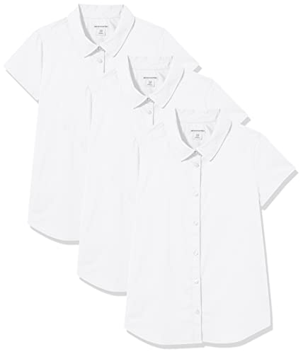 Amazon Essentials Mädchen Kurzärmlige Uniform-Hemden aus Stretch-Popeline mit Knopfleiste, 3er-Pack, Weiß, 6-7 Jahre Slim von Amazon Essentials