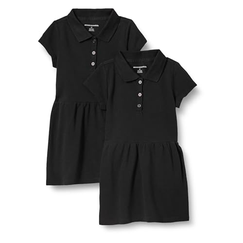 Amazon Essentials Mädchen Kurzärmliges Piqué-Polokleid, 2er-Pack, Schwarz, 8 Jahre von Amazon Essentials