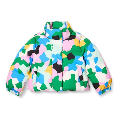 Amazon Essentials Mädchen Kurze Steppjacke Mit Durchgehendem Reißverschluss (Aus Mattem Oder Sherpa Fleece, Gesteppt), Geometrisches Tarnmuster, 11-12 Jahre von Amazon Essentials