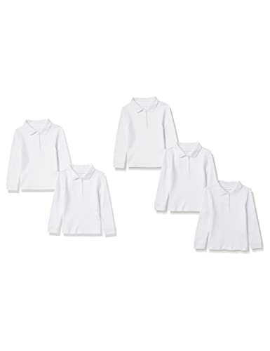 Amazon Essentials Mädchen Langärmelige Interlock-Poloshirts, 5er-Pack, Weiß, 9 Jahre von Amazon Essentials