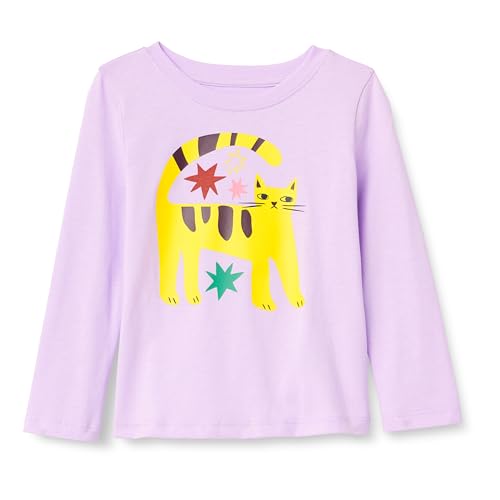 Amazon Essentials Mädchen Langärmelige T-Shirts, Lila Katze, 6-7 Jahre von Amazon Essentials