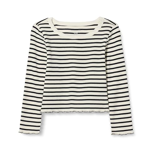 Amazon Essentials Mädchen Langärmeliges Cropped-Top aus Rippstrick, Eierschalenweiß Schwarz Bretonstreifen, 11-12 Jahre von Amazon Essentials