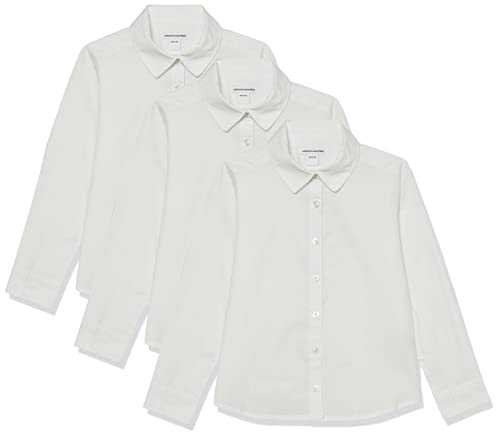 Amazon Essentials Mädchen Langärmlige Uniform-Hemden aus Stretch-Popeline mit Knopfleiste, Weiß, 9 Jahre Slim von Amazon Essentials