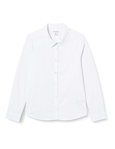Amazon Essentials Mädchen Langärmlige Uniform-Hemden aus Stretch-Popeline mit Knopfleiste, Weiß, 9 Jahre Slim von Amazon Essentials