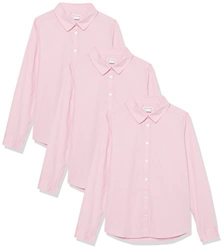 Amazon Essentials Mädchen Langärmlige Uniform-Hemden aus Stretch-Popeline mit Knopfleiste, 3er-Pack, Rosa, 10 Jahre von Amazon Essentials