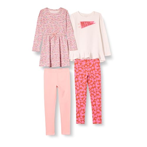 Amazon Essentials Mädchen Langärmliges Outfit-Set, 4er-Pack, Blassrosa/Elfenbein/Weiß Floral/Blumen, 8 Jahre von Amazon Essentials