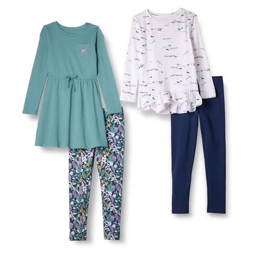 Amazon Essentials Mädchen Langärmliges Outfit-Set, 4er-Pack, Salbeigrün Pferde, 11-12 Jahre von Amazon Essentials