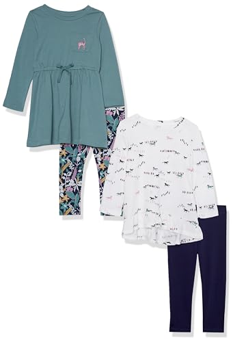 Amazon Essentials Mädchen Langärmliges Outfit-Set, 4er-Pack, Salbeigrün Pferde, 4 Jahre von Amazon Essentials
