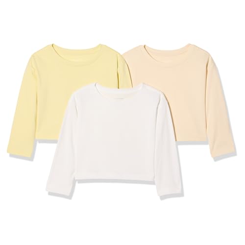 Amazon Essentials Mädchen Langarmshirt, 3er-Pack, Beige/Pastellgelb/Weiß, 2 Jahre von Amazon Essentials