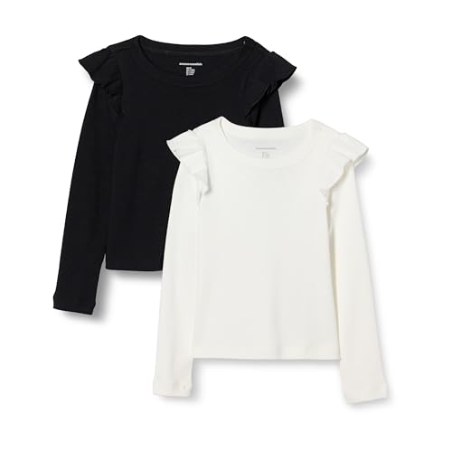 Amazon Essentials Mädchen Langarmshirt mit Rüschen, 2er-Pack, Elfenbein/Schwarz, 4 Jahre von Amazon Essentials