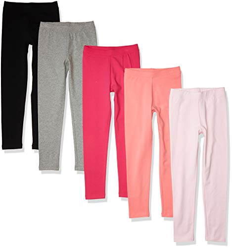 Amazon Essentials Mädchen Leggings, 5er-Pack, Grau Meliert/Hellrosa/Pfirsich/Rot/Schwarz, 3 Jahre von Amazon Essentials