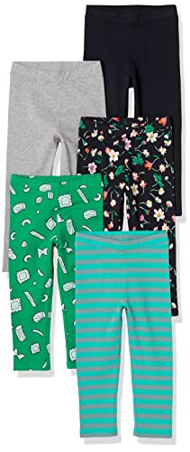 Amazon Essentials Mädchen Leggings, 5er-Pack, Grau/Schwarz/Türkisblau Streifen/Bonbon/Floral, 2 Jahre von Amazon Essentials