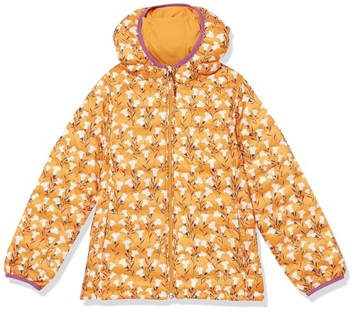 Amazon Essentials Mädchen Leichte, Wasserabweisende, verstaubare Kapuzenjacke, Gelb Floral, 10 Jahre von Amazon Essentials