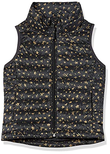 Amazon Essentials Mädchen Leichte, Wasserbeständige Pufferweste, Verstaubar, Schwarz Sterne, 6-7 Jahre von Amazon Essentials
