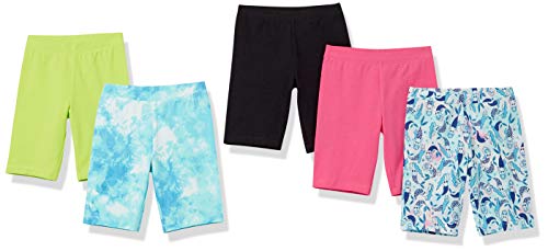 Amazon Essentials Mädchen Midi-Radshorts (Früher Spotted Zebra), 5er-Pack, Batik/Blau Meerjungfrauen/Grün/Rosa/Schwarz, 4 Jahre von Amazon Essentials