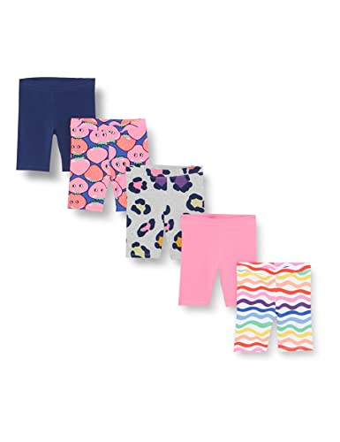 Amazon Essentials Mädchen Midi-Radshorts (Früher Spotted Zebra), 5er-Pack, Blau Erdbeeren/Grau Gepard/Marineblau/Rosa/Weiß Regenbogenaufdruck, 11-12 Jahre von Amazon Essentials