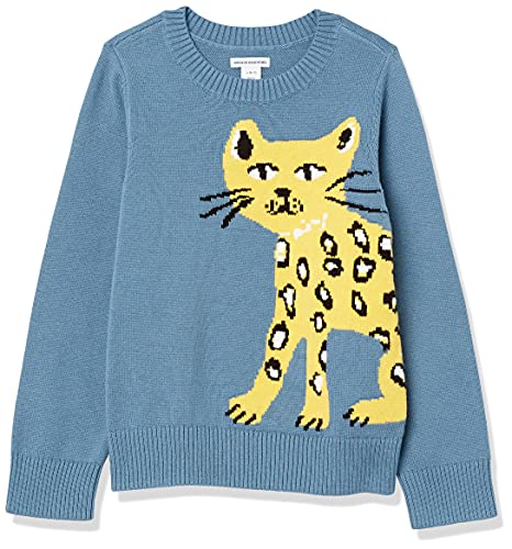 Amazon Essentials Mädchen Pullover mit Rundhalsausschnitt, Blau Katze, 10 Jahre von Amazon Essentials