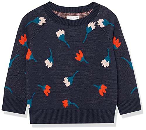 Amazon Essentials Mädchen Pullover mit Rundhalsausschnitt, Dunkles Marineblau Flower Stems, 11-12 Jahre von Amazon Essentials