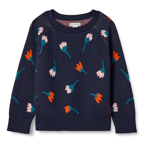Amazon Essentials Mädchen Pullover mit Rundhalsausschnitt, Dunkles Marineblau Flower Stems, 11-12 Jahre von Amazon Essentials