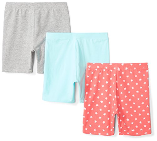 Amazon Essentials Mädchen Radshorts (zuvor Spotted Zebra), 3er-Pack, Grau/Hellblau/Korallenorange Sterne, 3 Jahre von Amazon Essentials