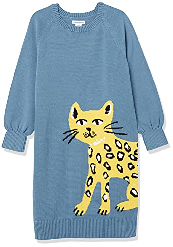 Amazon Essentials Mädchen Raglan-Pullover-Kleid, Blau Katze, 8 Jahre von Amazon Essentials