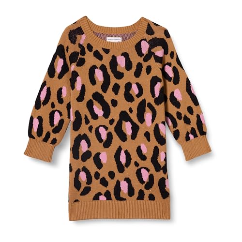 Amazon Essentials Mädchen Raglan-Pullover-Kleid, Kamelbraun Leopardenmuster, 6-7 Jahre von Amazon Essentials