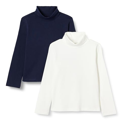 Amazon Essentials Mädchen Rollkragenshirt, 2er-Pack, Elfenbein/Marineblau, 6-7 Jahre von Amazon Essentials