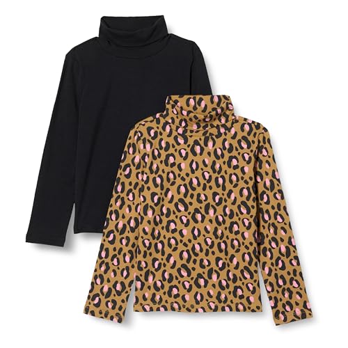 Amazon Essentials Mädchen Rollkragenshirt, 2er-Pack, Mini Leopardenmuster/Schwarz, 9 Jahre von Amazon Essentials