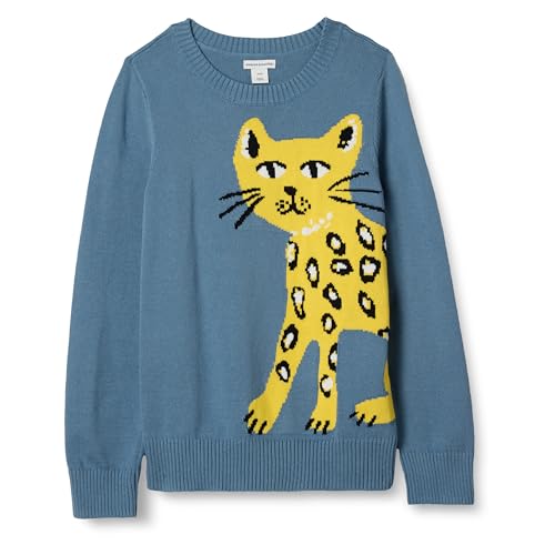 Amazon Essentials Mädchen Pullover mit Rundhalsausschnitt, Blau Katze, 3 Jahre von Amazon Essentials