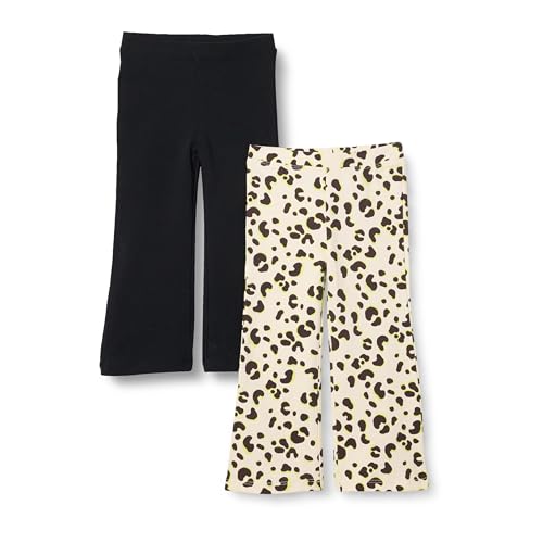 Amazon Essentials Mädchen Schmal geschnittene Strickleggings mit ausgestelltem Bein, 2er-Pack, Elfenbein Leopardenmuster/Schwarz, 11-12 Jahre von Amazon Essentials