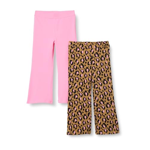Amazon Essentials Mädchen Schmal geschnittene Strickleggings mit ausgestelltem Bein, 2er-Pack, Kräftiges Rosa/Leopardenmuster, 4 Jahre von Amazon Essentials