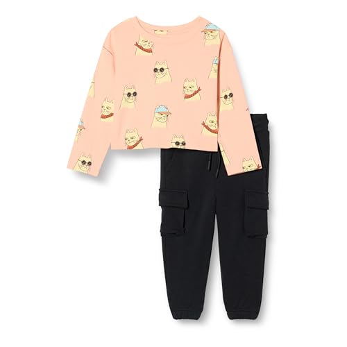 Amazon Essentials Mädchen Set aus langärmeligem T-Shirt und Schlupfhose, Coole Katze/Schwarz, 3 Jahre von Amazon Essentials