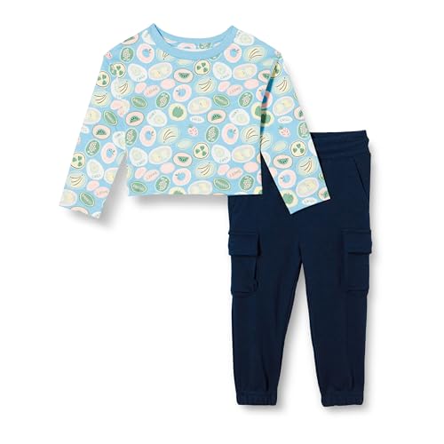 Amazon Essentials Mädchen Set aus langärmeligem T-Shirt und Schlupfhose, Früchte/Marineblau, 6-7 Jahre von Amazon Essentials
