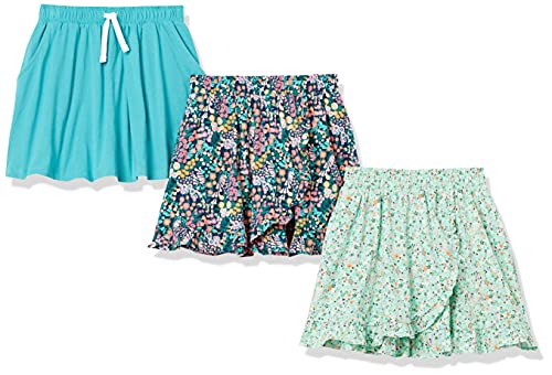 Amazon Essentials Mädchen Strickröcke Mit Elastischem Bund Und Integrierten, Atmungsaktiven Shorts, 3er-Pack, Grünblau, 4 Jahre von Amazon Essentials