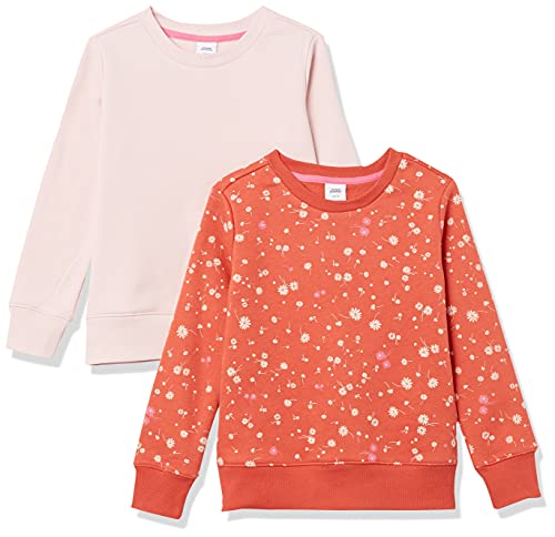 Amazon Essentials Mädchen Sweatshirts aus Fleece mit Rundhalsausschnitt, 2er-Pack, Hellrosa/Orange Floral, 4 Jahre von Amazon Essentials