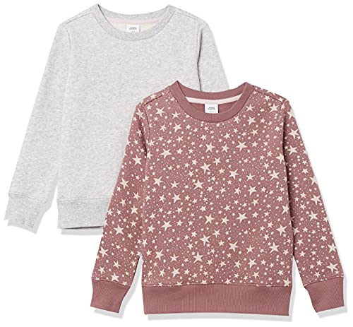 Amazon Essentials Mädchen Fleece-Pullover-Sweatshirts Mit Rundhalsausschnitt, 2er-Pack, Hellgrau Meliert/Mauve Sterne, 5 Jahre von Amazon Essentials