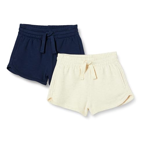 Amazon Essentials Mädchen Sweatshorts, 2er-Pack, Haferbeige Meliert/Marineblau, 4 Jahre von Amazon Essentials