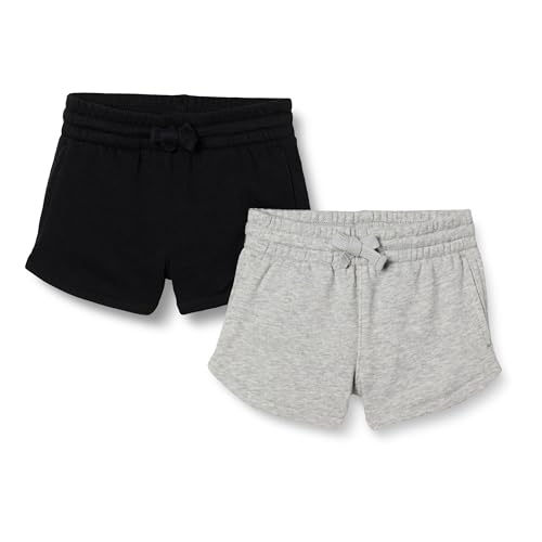 Amazon Essentials Mädchen Sweatshorts, 2er-Pack, Hellgrau Meliert/Schwarz, 2 Jahre von Amazon Essentials