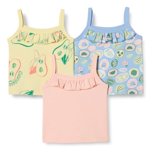 Amazon Essentials Mädchen Baumwoll-Camisole, 3er-Pack, Rosa/Tropische Früchte, 6-7 Jahre von Amazon Essentials