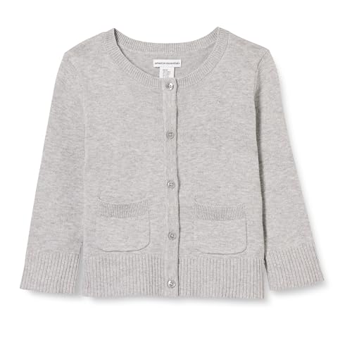 Amazon Essentials Mädchen Schmal Geschnittener Uniform-Cardigan-Pullover Mit Rundhalsausschnitt, Hellgrau Meliert, 11-12 Jahre von Amazon Essentials