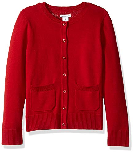 Amazon Essentials Mädchen Uniform-Cardigan mit schmaler Passform, Rot, 6-7 Jahre von Amazon Essentials