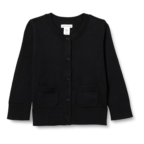 Amazon Essentials Mädchen Schmal Geschnittener Uniform-Cardigan-Pullover Mit Rundhalsausschnitt, Schwarz, 4 Jahre von Amazon Essentials