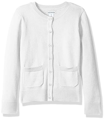 Amazon Essentials Mädchen Schmal Geschnittener Uniform-Cardigan-Pullover Mit Rundhalsausschnitt, Weiß, 11-12 Jahre von Amazon Essentials