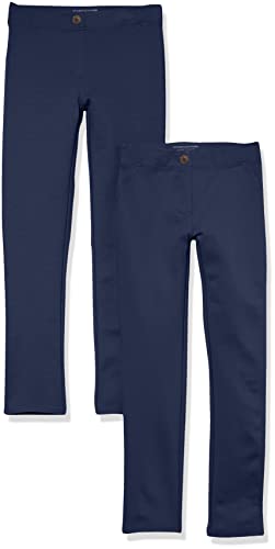 Amazon Essentials Mädchen Uniform-Hose aus Pontestrick mit schmaler Passform, 2er-Pack, Marineblau, 9 Jahre von Amazon Essentials