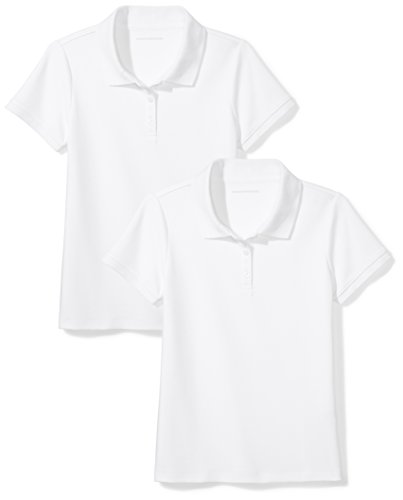 Amazon Essentials Mädchen Uniform Interlock-Polohemd Mit Kurzen Ärmeln, 2er-Pack, Weiß, 5 Jahre von Amazon Essentials