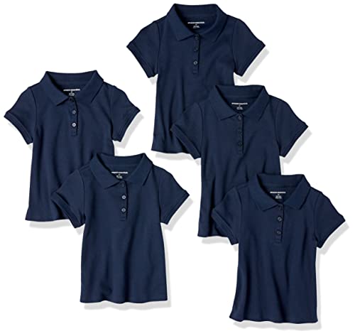 Amazon Essentials Mädchen Uniform Interlock-Polohemd Mit Kurzen Ärmeln, 5er-Pack, Marineblau, 9 Jahre von Amazon Essentials