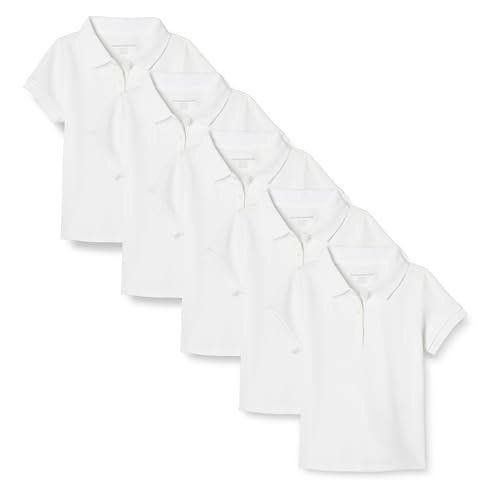 Amazon Essentials Mädchen Uniform Interlock-Polohemd Mit Kurzen Ärmeln, 5er-Pack, Weiß, 8 Jahre von Amazon Essentials