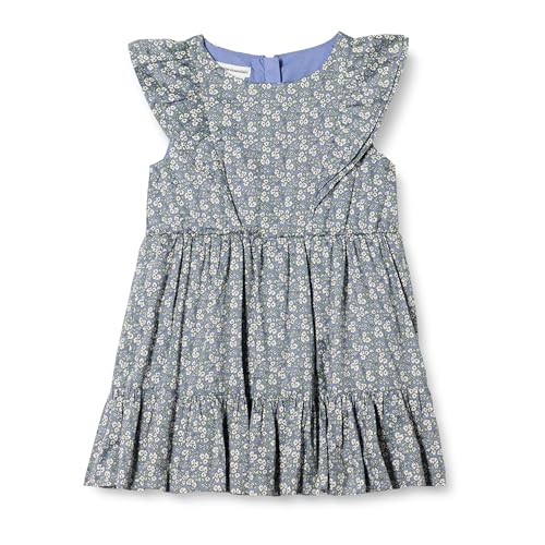 Amazon Essentials Mädchen Webkleid mit Rüschen, Blau Posey Floral, 8 Jahre von Amazon Essentials